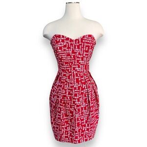 SHOSHANNA Strapless Sweetheart Neckline Rhubarb Red & White Ivory Megan Dress